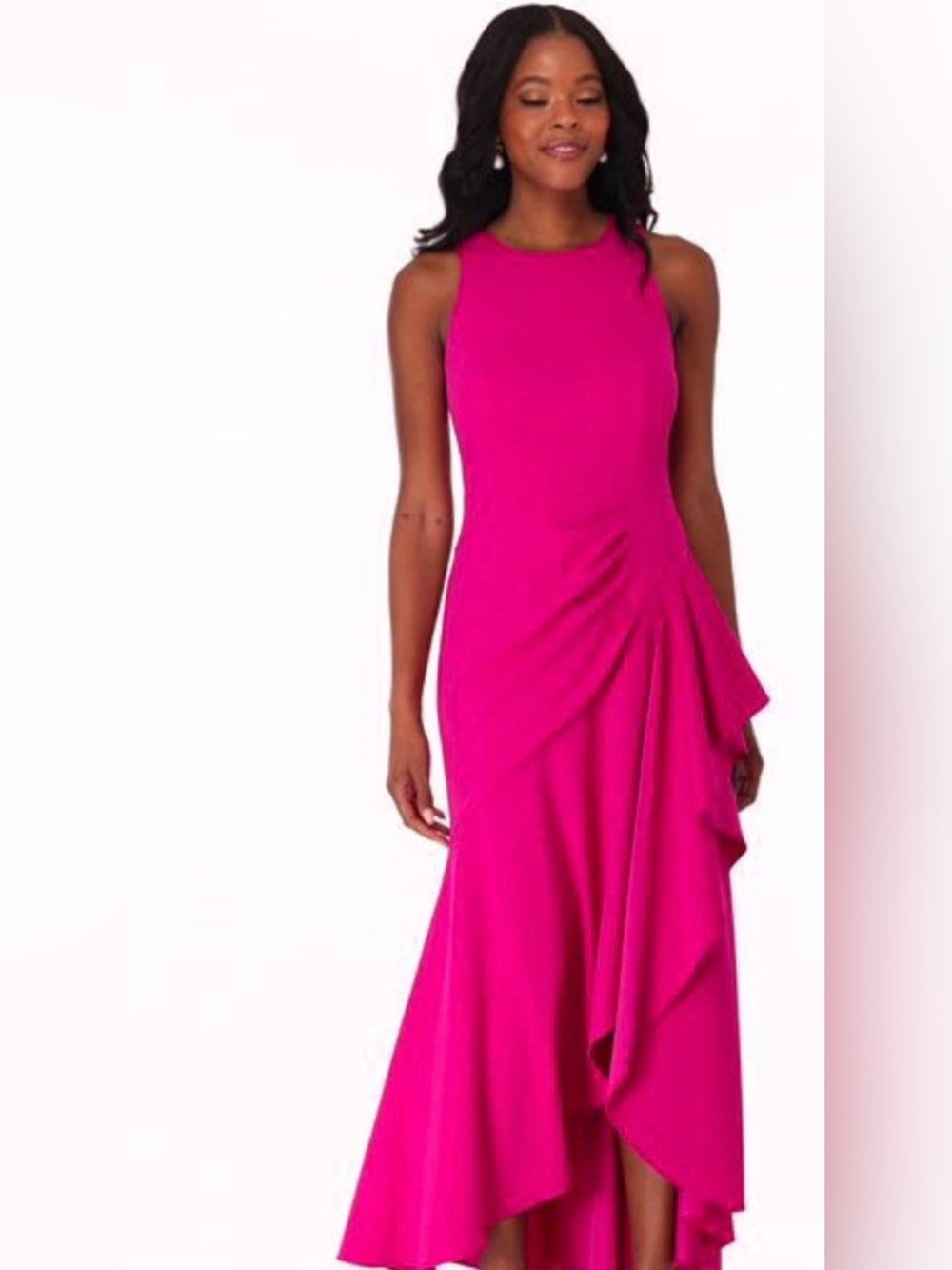 Betsy & Adam Hot Pink Asymmetrical Ruffle Dress
